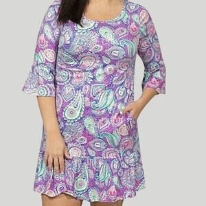 NWT Simply Southern Dress Womens M Blue Paisley Stretchy Ruffle Pockets Travel